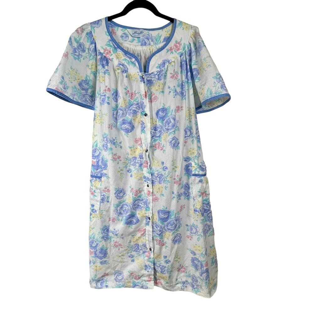 Vtg Flower Power Midi Robe Size L-XL HouseCoat Nightgown Dress Muumuu Mod Waffle